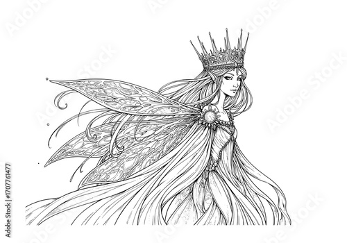 Elegant Fairy Queen Coloring Page