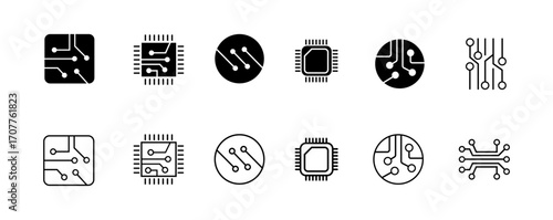 Electronics related icons: thin vector icon set, black and white kit