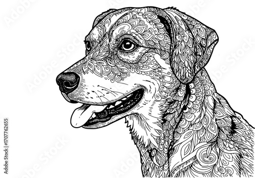 Zentangle Style Dog Head Illustration