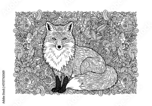 Zentangle Style Fox with Intricate Patterns