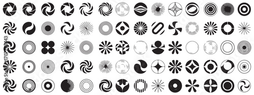 Set of vector abstract halftone circle textures. Grunge round frames, Pop art gradient dots., Circular geometric design, Spiral dot elements, Vector illustration
