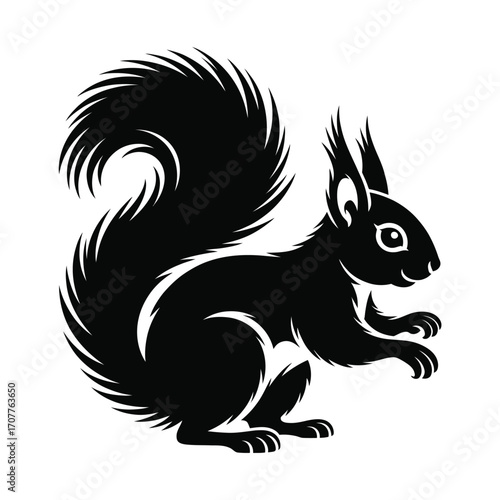 Silhouette of a black squirrel with a bushy tail