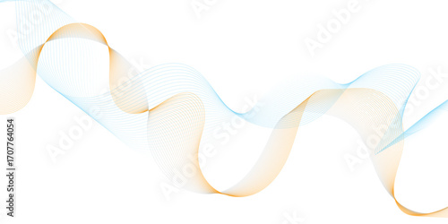 Abstract flowing wave lines in gradient colors of soft blue and golden yellow on a white background,
smooth curves creating a sense of motion and harmony, minimalistic modern design,
elegant and airy,