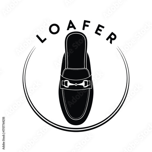 Classic black loafer shoe emblem with circular design