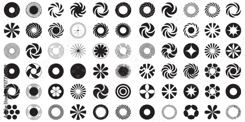 Set of vector abstract halftone circle textures. Grunge round frames, Circular geometric design, Pop art gradient dots., Spiral dot elements, Vector illustration