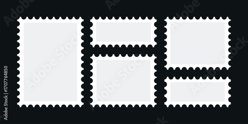Set of rectangle and square Postage stamp frames. Post stamp frames and borders. Rectangle, square template. vintage postage stamp frame with square edges and postal design. 