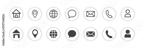 Business card icon set, contact information icon,  Contact information icons, vector for business card and website. Vector illustration.