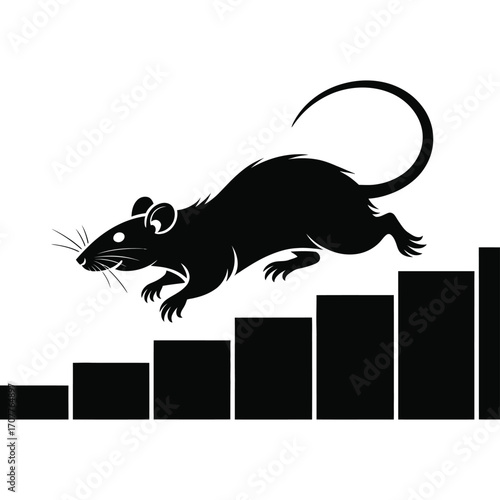 Black silhouette of a rat climbing a bar graph