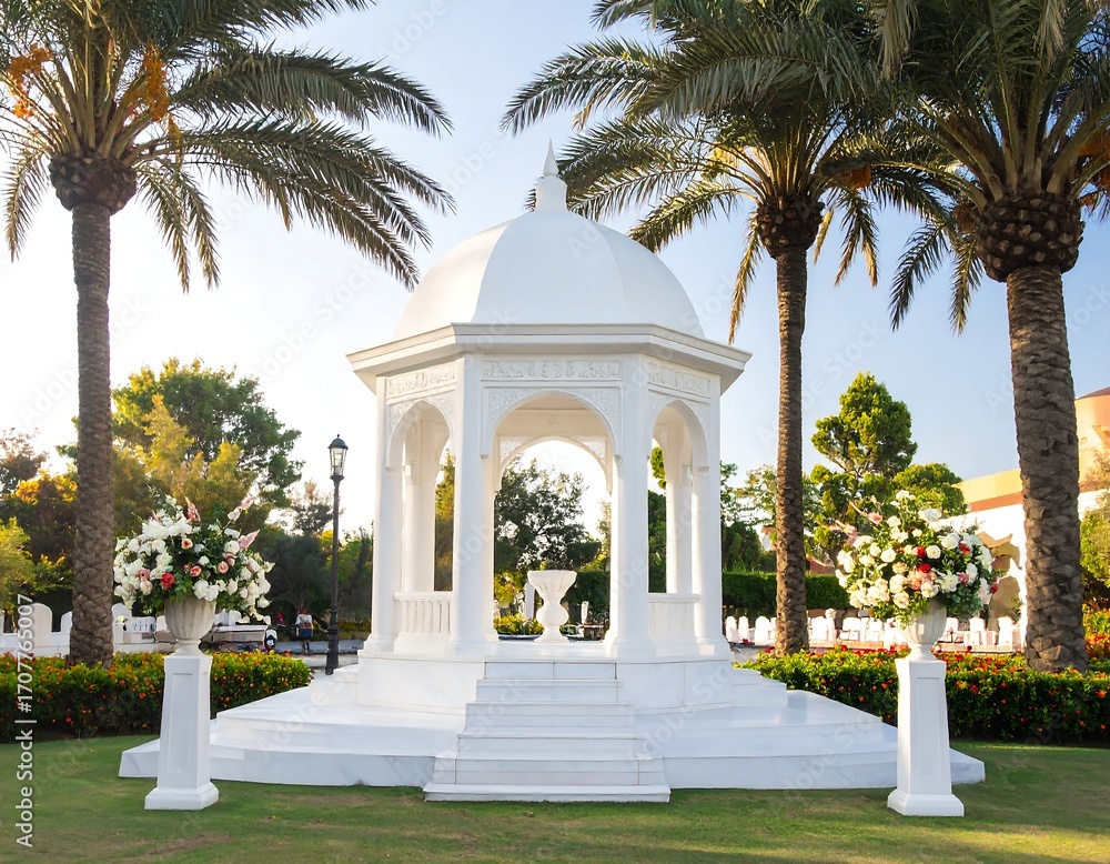 Fototapeta premium Elegant white gazebo in a tropical garden