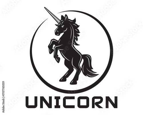 Illustration vector of Unicorn Legendary creature horse with horn forehead drawing in black and white