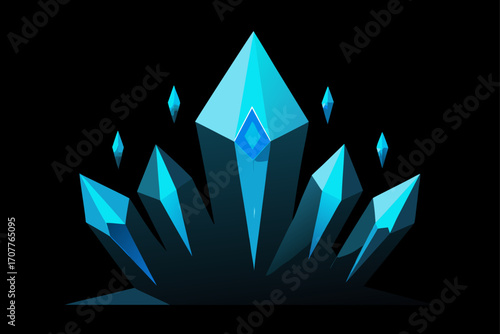 blue glowing crystal fractals black