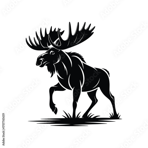 Majestic moose silhouette with antlers and grass detail