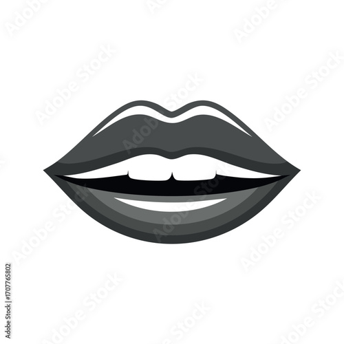 Stylish grayscale illustration of a woman's lips, slightly parted, showing teeth.