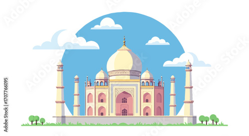 Flat vector illustration of Taj Mahal in india