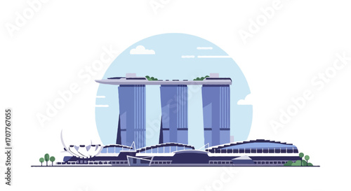 Flat vector illustration of Marina Bay Sands building