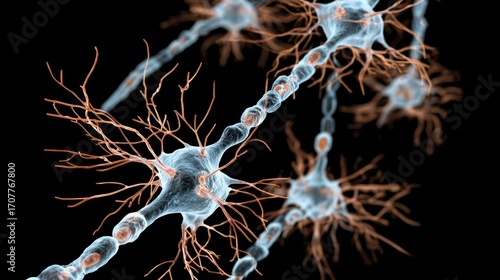 Conceptual illustration of neurotransmitter activity in human brain.