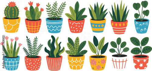 12 Cute whimsical house plants, botanical, digital clip art set. Cup Clipart, plants Clipart, Digital Download, Clipart and more. Vector illustration