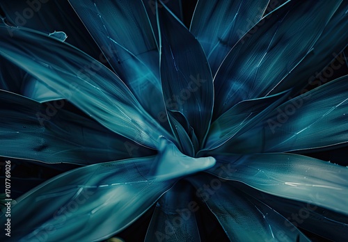 Wallpaper Mural Close-up view of a dark teal succulent plant, its broad, pointed leaves radiating outwards from a central point, creating a visually striking pattern and texture Torontodigital.ca