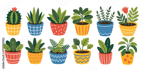 12 Cute whimsical botanical, house plants, digital clip art set. Plants Clipart, Top Clipart, Digital Download, Clipart and more. Vector modern illustration