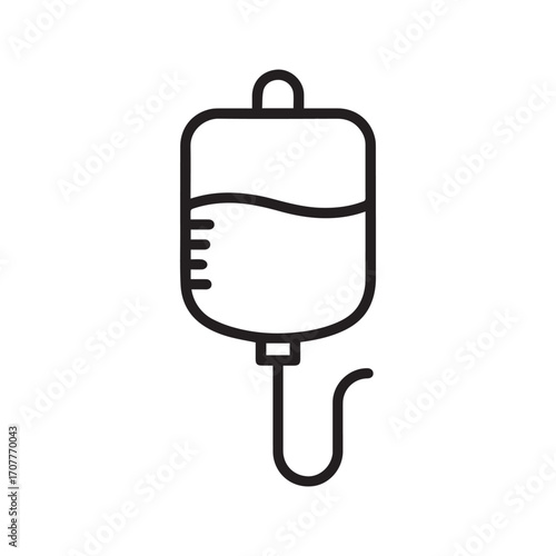 IV drip bag line icon. Vector graphic of intravenous infusion for hospital treatment, therapy, and blood donation.
