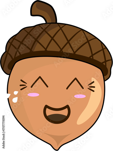 Cute Cartoon Style Laughing Acorn Character Design Isolated Illustration