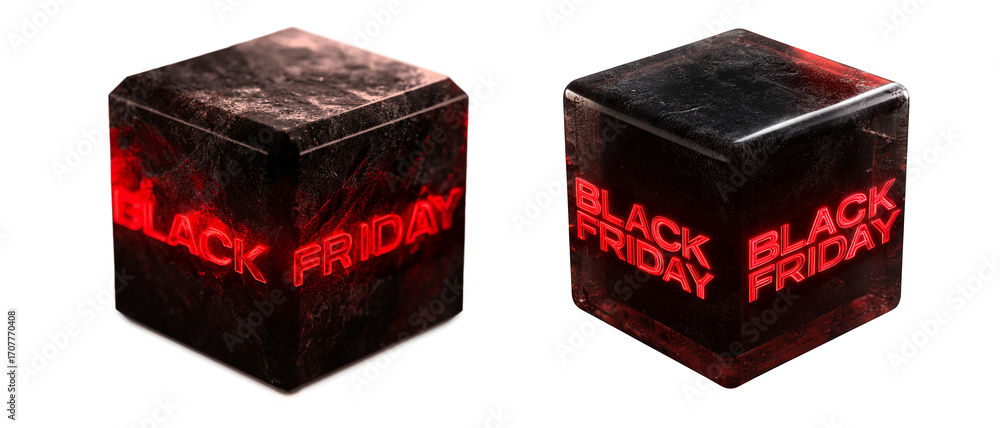 Obraz premium Black Friday Neon Cubes Isolated on Transparent Background