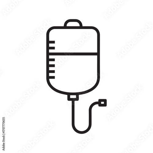 IV drip bag line icon. Vector graphic of intravenous infusion for hospital treatment, therapy, and blood donation.
