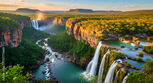 Chapada dos Veadeiros waterfalls and canyons with lush vegetation