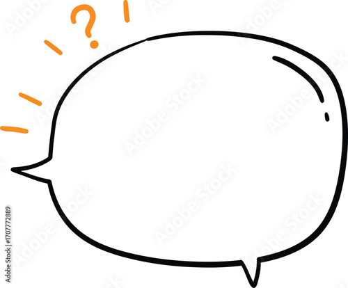 Hand drawn speech bubble with question marks on transparent background