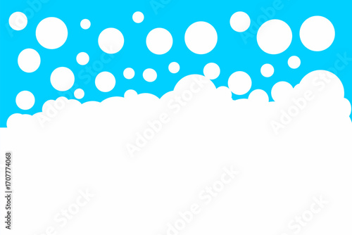 Vector illustration of white soap foam on a blue background.