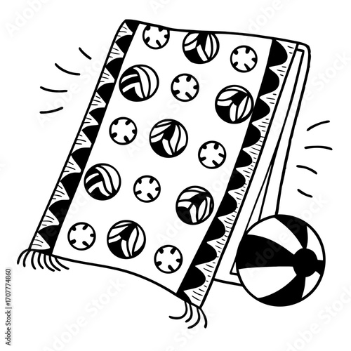 Beach Towel with Ball Pattern and Beach Ball on White Background blanket fabric