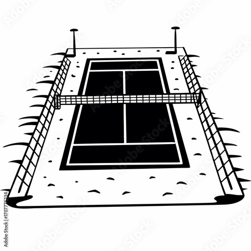 Tennis Court with Net and Fencing sport game