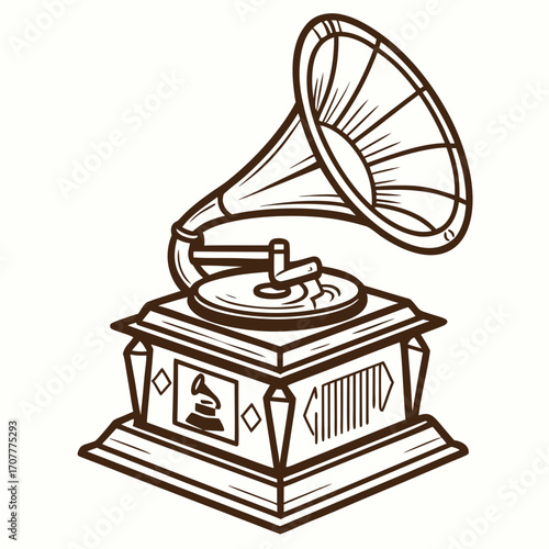 Vintage Gramophone with Intricate Details and Ornate Base retro antique