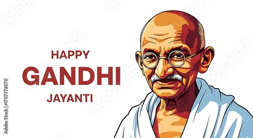 Happy gandhi jayanti, mahatma gandhi portrait isolated on white background, a symbol of peace and indian independence