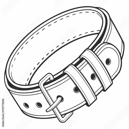Black and White Illustration of a Leather Dog Collar with Buckles and Stitched Details pet accessory