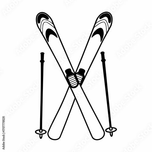 Crossed skis and poles on a white background ski poles skiing
