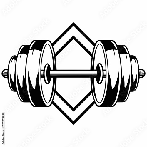 Dumbbell centered within a diamond shape weights barbell