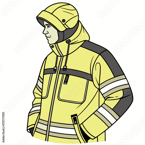 Firefighter in yellow protective suit and helmet fireman fire fighter