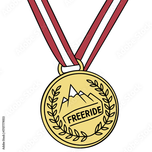 Gold Freeride Medal with Mountains and Laurel Wreaths award trophy