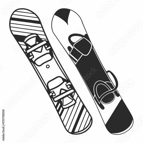 Two Snowboards with Bindings and Striped Pattern on White Background winter sport winter sports