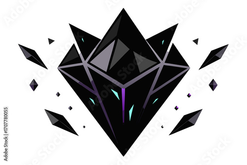 Black Shattered Holographic Crystal Fractals Background