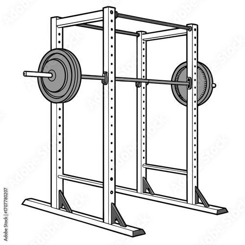 Weightlifting Squat Rack with Barbell and Weight Plates gym equipment
