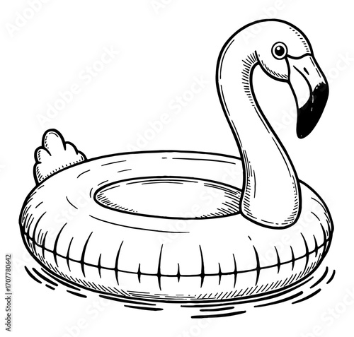 Summer Holiday Fun Flamingo Pool Float Inflatable Swimming Toy Black and White Outline Line Art Drawing