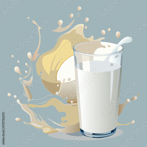 Milk vector. milk.  Realistic glass of milk isolated on transparent background. Vector illustration. Glass of milk. Toasting with Milk Glass. Tall glass of milk against a white background. 