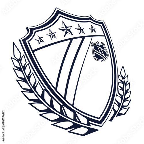 Decorative shield emblem with laurel wreath and stars on a white background crest heraldry