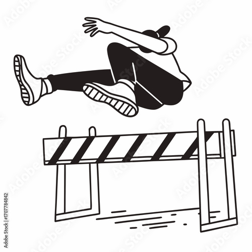 Person jumping over hurdle with motion lines Keywords: jumping, hurdle, obstacle, sports, athletics, racing, competition, challenge, overcoming, success, movement, speed, dynamic, action, athletic