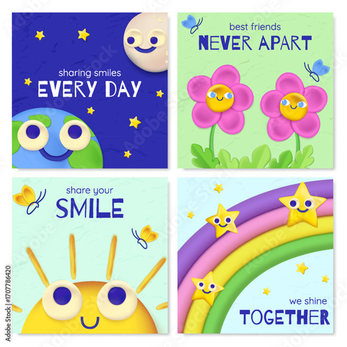 Modern 3D Clay-style Square Card Set with Soft Textures