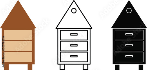 Three distinct nightstand designs, showcasing color, line art, and silhouette styles
