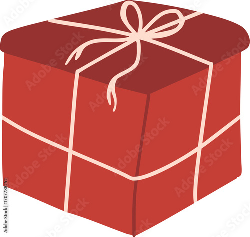Red Christmas Gift Box with Ribbon