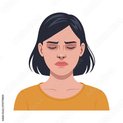 Portrait of a young Hispanic sad woman flat vector
